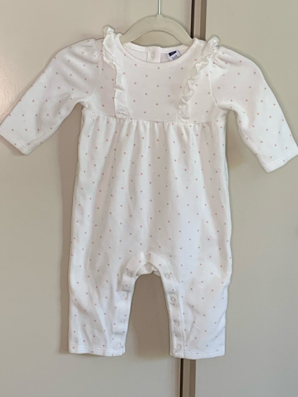 Janie and Jack Baby Girl Pink Polka Dot Ruffle Romper 3–6M